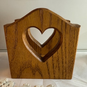 vintage napkin holder mail holder wood  heart cutout cottage core farmhouse country
