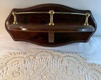 Vintage solid wood half moon shelf with brass rail gallery wall nursery