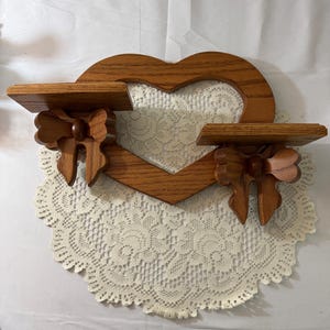 vintage wood heart bow shelf gallery wall farmhouse floating shelf