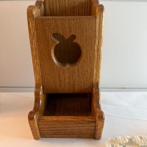 Vintage matchbox holder wood with apple cutout