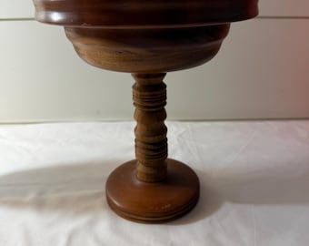 Vintage Wood Pedestal Bowl: Farmhouse Decor
