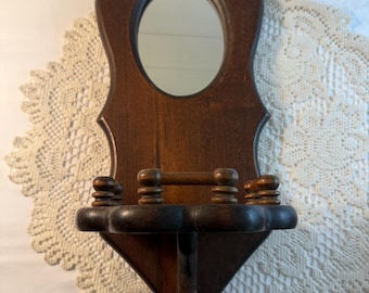 Vintage wood mirror shelf gallery wall spindle railing nursery trinket shelf