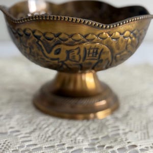 Vintage lacquered brass pedestal bowl