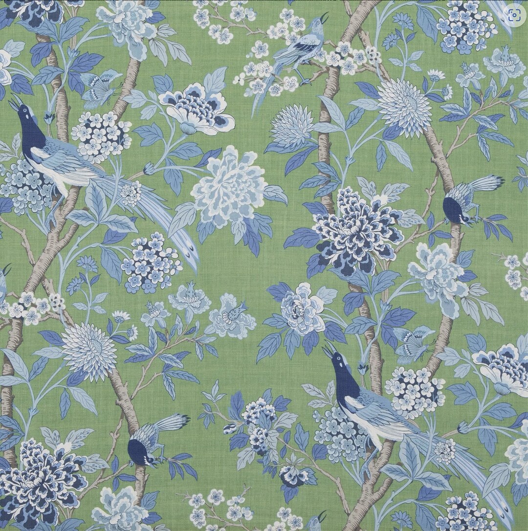 GP & J Baker Hydrangea Bird Fabric, Custom Drapery Panels, Curtain