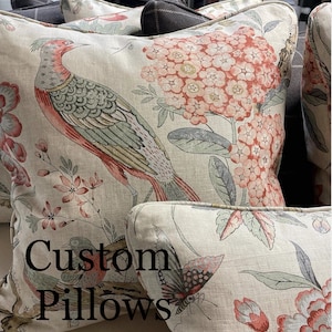 Thibaut Villeneuve Linen Fabric: Floral Drapery, Pillow, Home Decor Fabric