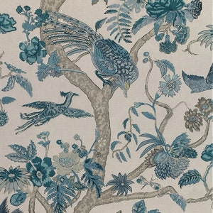 Thibaut Coromandel Floral Fabric: Cotton Linen Blend