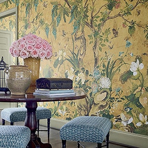 Thibaut Wild Wisteria Wallpaper Mural - 3 Panel Set Wallpaper, Designer Wallpaper, Floral, Mural Wallpaper, Bird Wallpaper, 4 colors