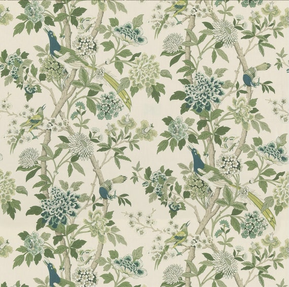 Hydrangea Bird Fabric by GP and J Baker: Custom Curtains, Pillows