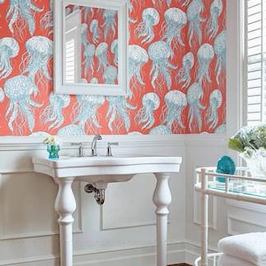 Jellyfish Bloom Thibaut Wallpaper: Novelty, Designer Wallpaper