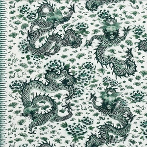 Schumacher Empress Dragon Linen Fabric: Floral Dragon Print - By The Yard