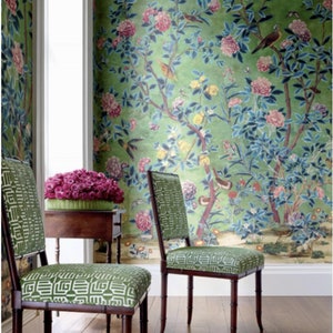 Thibaut Jardin Bloom Mural 3 Panel Set Wallpaper, Designer Wallpaper, Floral, Mural Wallpaper, Bird Wallpaper, 4 colors