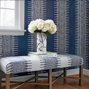 Javanese Wallpaper by Anna French & Thibaut, Stripe, Large Print Wallpaper with coordinating fabrics.