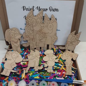 Blue Dog &  Friends Inspired Paint Kit - Craft Gift for Children - DIY Painting Set, Wooden Cut-Outs, Craft Supplies - Fun Art Activity Box.