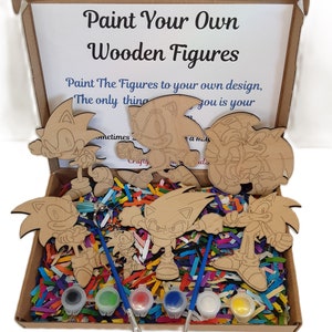 Sonic the Hedgehog Figure in legno da dipingere - Kit per arte e artigianato per bambini - Attività artigianali - Attività per giornate piovose - Regalo per feste o festività