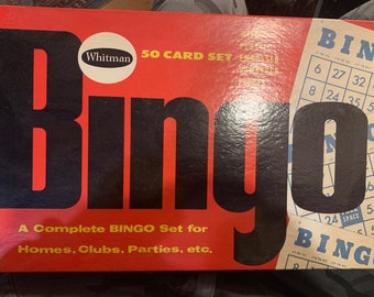 1959 Vintage Complete Whitman Bingo Set for Homes, Clubs and Parties 50 Card Set