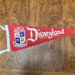 Rare Red Version of 1960s DisneyLand Pennant with Magic Kingdom Crest