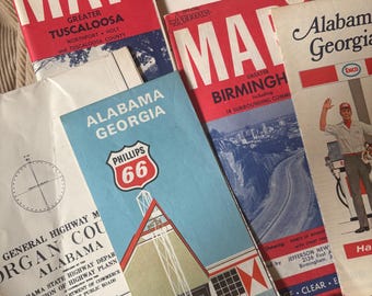 Vintage Lot of6 Road Maps 1960s Alabama and Georgia