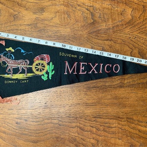 1950s/1960s Vintage Old Mexico Pennant with Hand-painted Donkey Cart