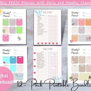 FFXIV 1 Month Digital Printable Planner and Daily Weekly Checklists, Printable Planner, Digital Planner, 12 different Sheets