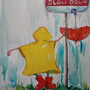 Slow Down, 12x9&quot; Original Watercolor