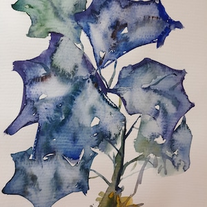 Blue Plants 2, 12x9&quot; Original Watercolor