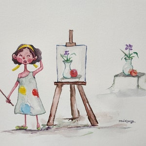 Painting Time, 12x9" Original Watercolor