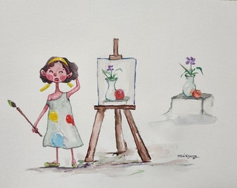 Painting Time, 12x9" Original Watercolor