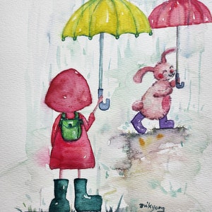Rainy Day Fun, 12x9&quot; Original Watercolor