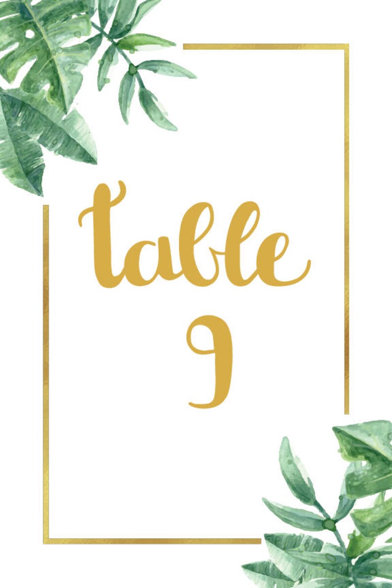 leaf and gold border green and gold printable palm leaves 1 15 wedding table numbers set digital file birthday paper paper party supplies stokfella com