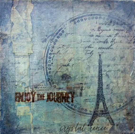 Mixed Media Travel Inspiration Art for Home Decor. Eiffel Etsy