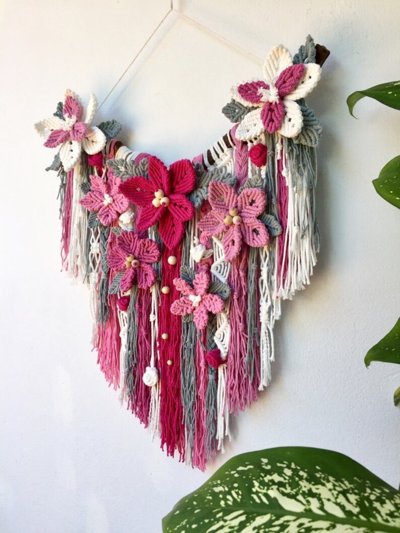 Macrame Flowers Wall Hanging Decor Etsy