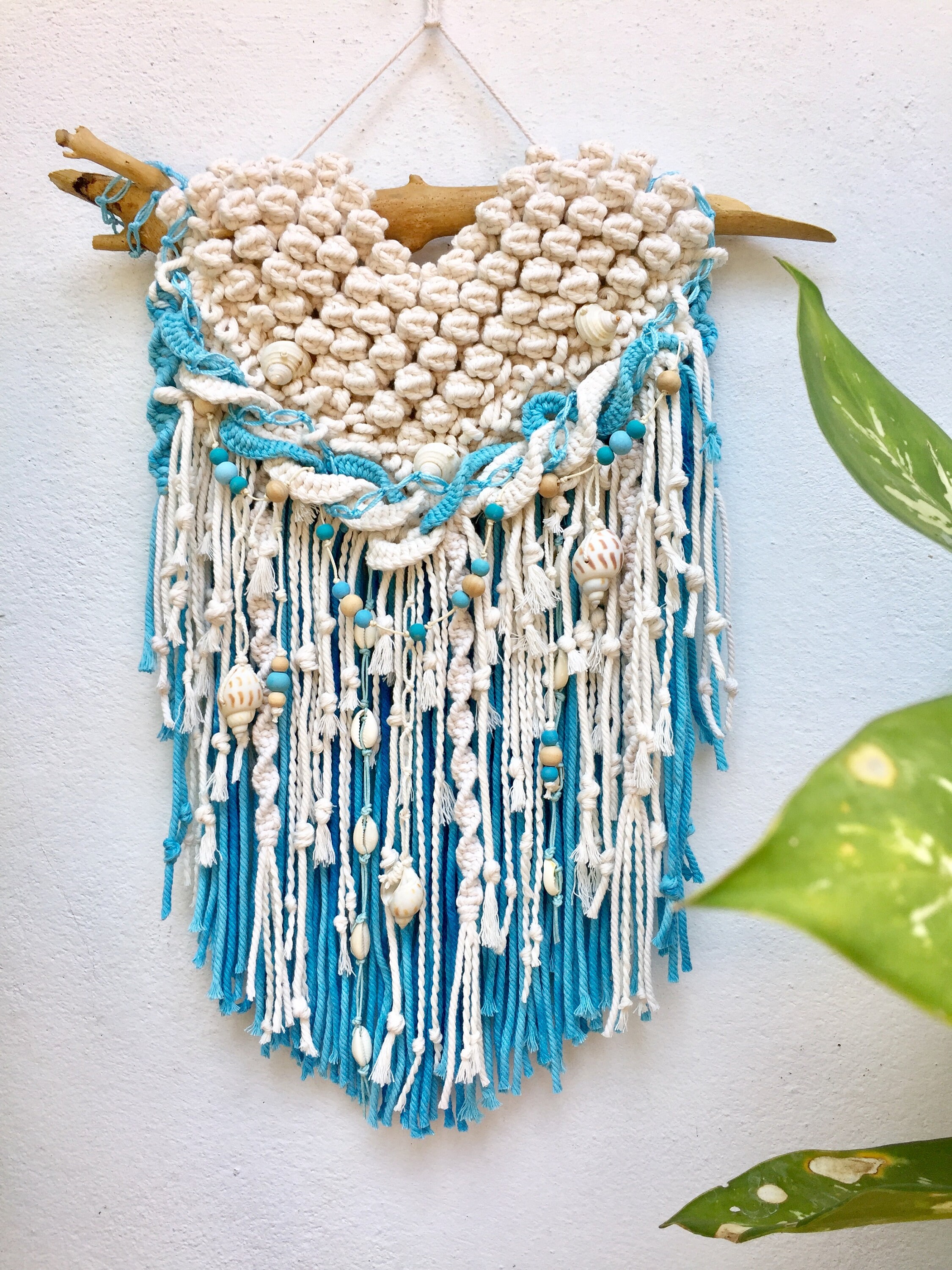 Beach Macrame Wall Hanging Blue tapestry Nautical wall Etsy