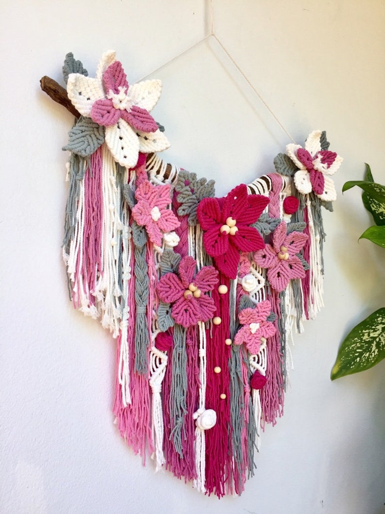 Macrame Flowers Wall Hanging Decor Etsy