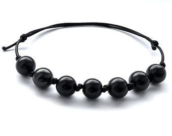 Shungiet armband voor 7 chakra-healing, natuursteen, ronde kralen van 8 mm, verstelbaar koord - bescherming tegen elektromagnetische straling.