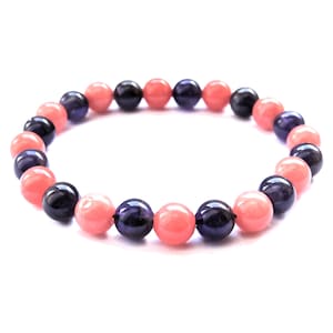 Amethyst and Pink Chalcedony Stone Bracelet, 8mm beads - Elastic Cord