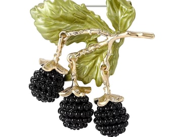 Braambroche, vintage broche met bessenmotief en emaille, cadeaubroche