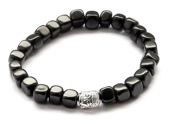Shungite Bracelet Buddha Head 6mm. cubic beads - EMF Protection & Healing