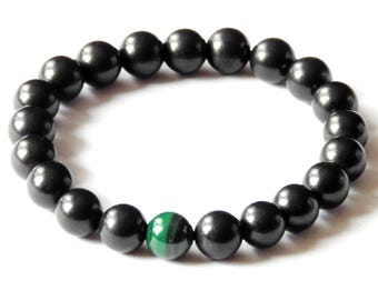 Natural Shungite & Malachite 8mm Beads - EMF Protection Healing