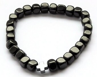 Shungite Bracelet Christian Cross 6mm Bead Elastic cord - EMF Protection & Healing