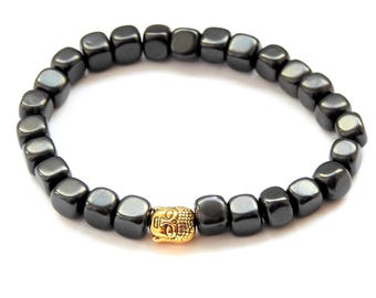 Shungite Buddha 6mm bead bracelet - EMF Protection & Healing