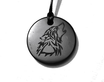 Shungite CELTIC WOLF gegraveerde hangerketting - EMV-genezing en bescherming
