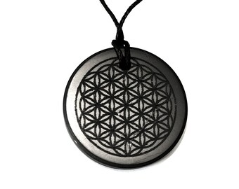 Shungite Flower of Life Pendant  Necklace - EMF Protection & Healing
