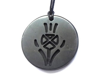 Shungite Pendant Scottish Thistle Deep Engraved  Necklace - EMF Healing & Protection