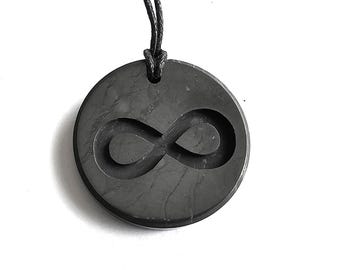 Shungite INFINITY Deep Engraved Pendant Necklace EMF Healing & Protection