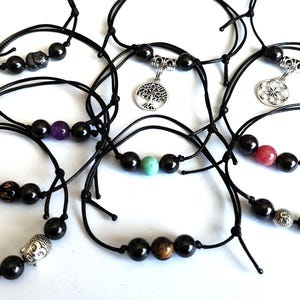 Schungit 3 Perlen Armband, verstellbarer Schnur - 5G EMF Schutz Heilung