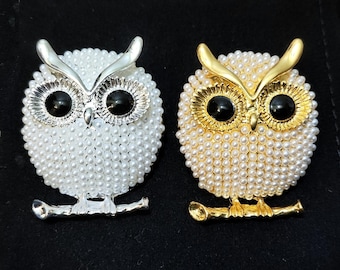 ヴィンテージ ブローチ フクロウ 鳥 パール カラフル ゴールドトーン