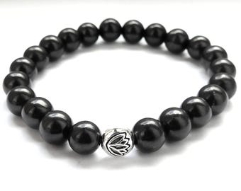 Shungiet armband LOTUS 8 mm. Rekbare armband met kraal - EMV-bescherming en genezing