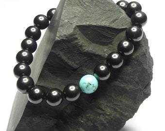 Natural Shungite Bracelet 8 mm. bead Turquoise bead Stretchy  Bracelet