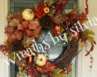 Fall wreath, Fall Grapevine Wreath, Thanksgiving Wreath, Autumn Wreath, Fall Wreaths, Fall Floral Wreath,