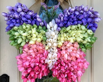 Tulip Butterfly wreath for Spring Summer Easter Everyday all season for front door porch entrance wall hanging home decor gift ideas